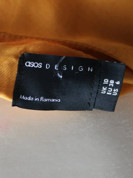 ASOS Mustard Yellow Linen Blend Slip Mini Spaghetti Strap Slit Dress Size 6 US - Picture 3 of 8